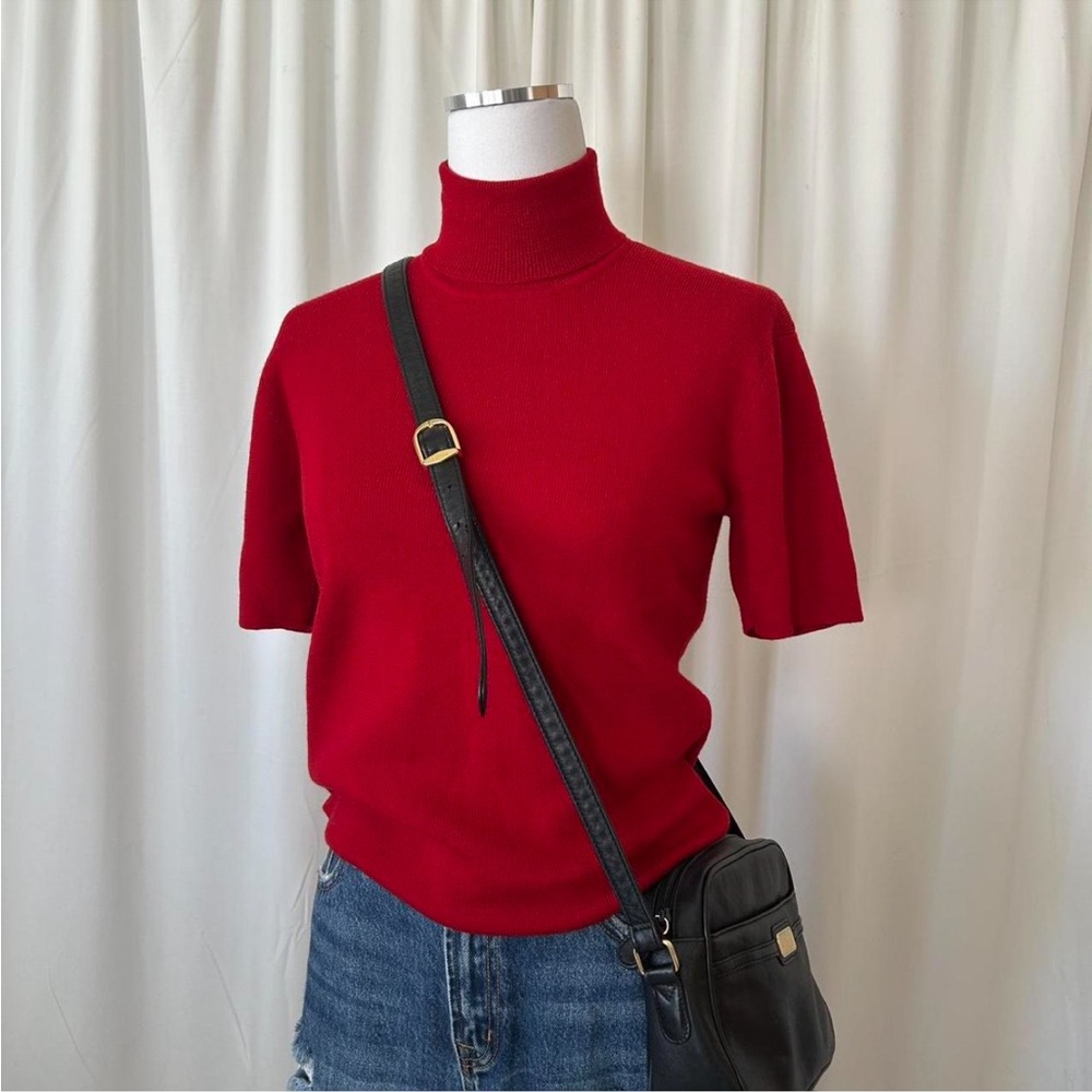 Vintage 1990s Red Jones New York Wool turtleneck sweater short sleeve large. - Picture 1 of 8